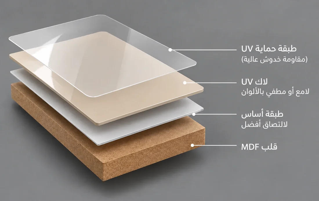 طبقات خامة UV Lac على MDF